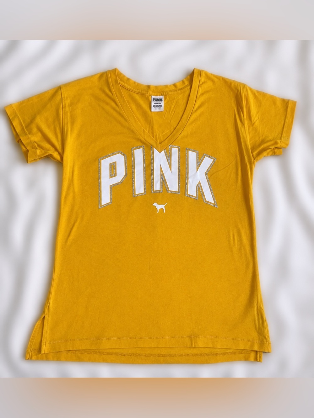 PINK Victoria's Secret Yellow V-Neck Graphic Tee
